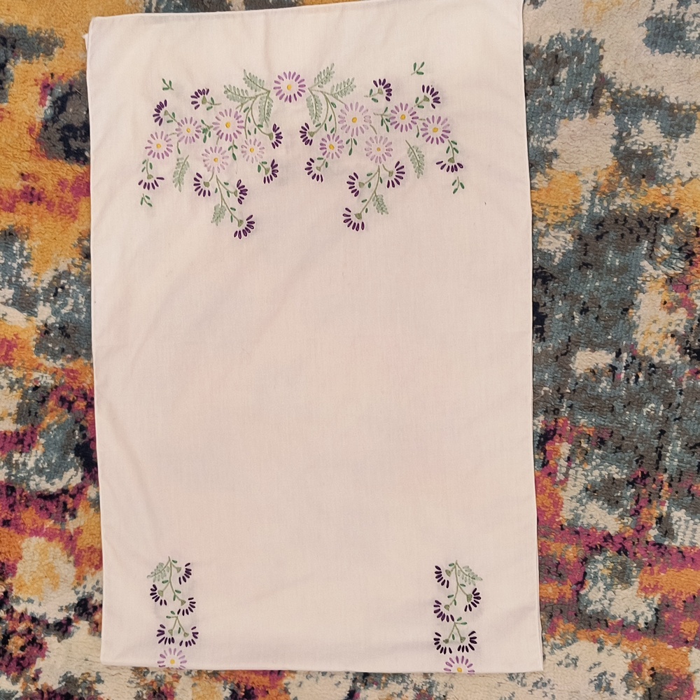 Hand Embroidered Floral Table Runner Cottagecore